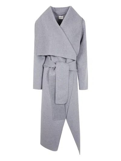 Khaite Wrap-belt Wool Coat In Gray