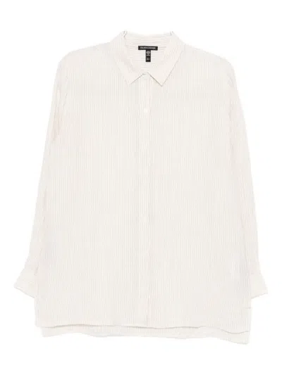 Eileen Fisher Classic Collar Organic Linen Long Sleeve Button-up Shirt In Chalk