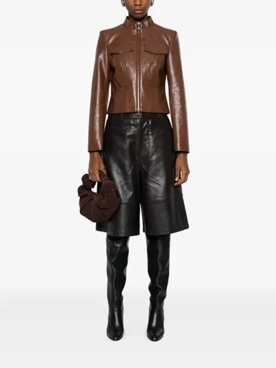 Patrizia Pepe Brown Biker Jacket In Brown
