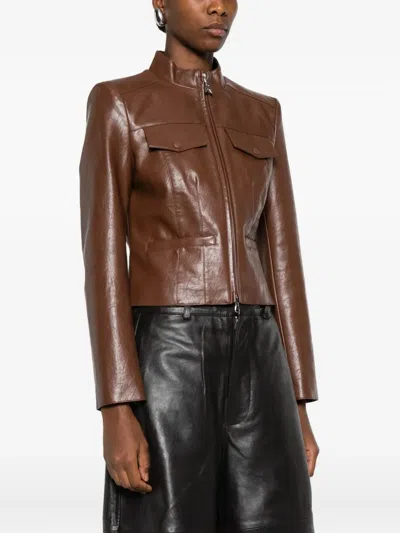 Patrizia Pepe Brown Biker Jacket In Brown