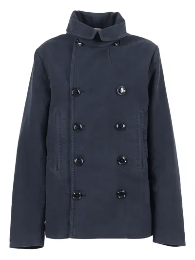 Aspesi Double-breasted Blue Jacket With Wide Lapel In Blue