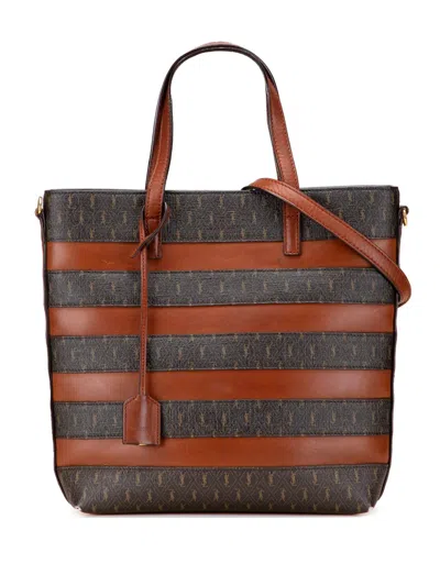 Pre-owned Saint Laurent 2021 Le Monogramme Coated Canvas And Leather Shopper Tote Satchel In Brown