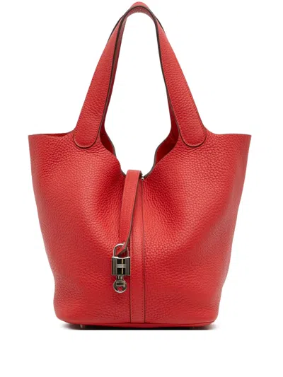 Pre-owned Hermes 2016 Clemence Picotin Lock 22 Handbag In Red
