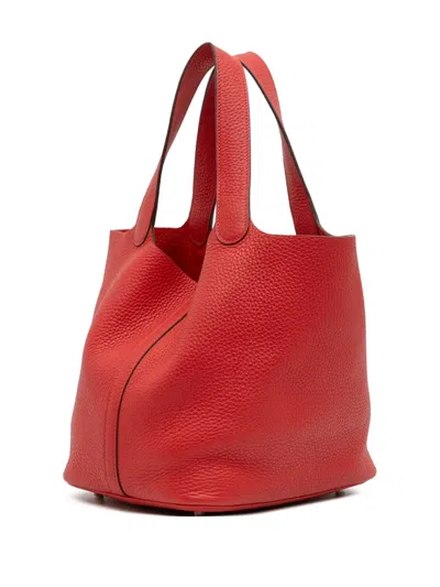 Pre-owned Hermes 2016 Clemence Picotin Lock 22 Handbag In Red