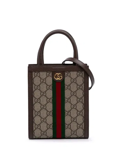 Pre-owned Gucci 2016-2025 Mini Gg Supreme Ophidia Web Satchel In Brown