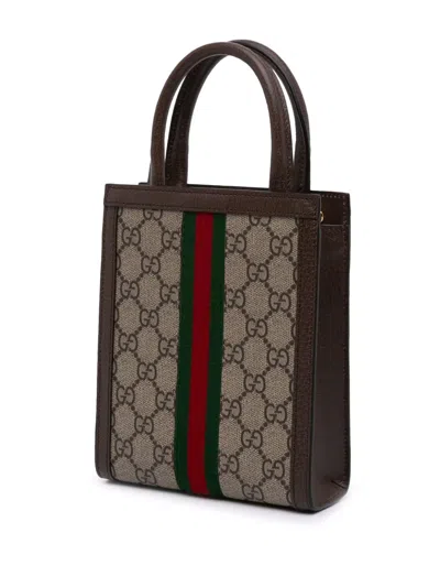 Pre-owned Gucci 2016-2025 Mini Gg Supreme Ophidia Web Satchel In Brown