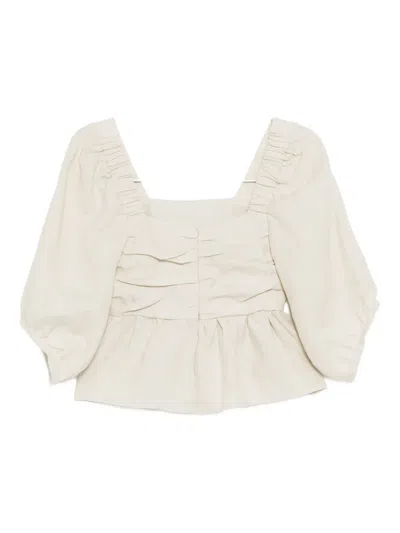 Casa Raki Idra Ruched Linen Blouse In Neutral