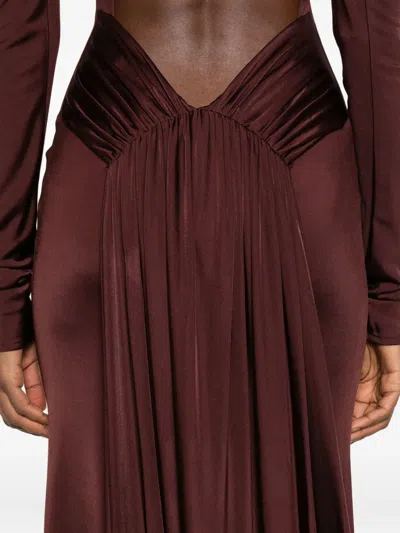 David Koma Floor-length Draped Long Sleeve Dress In Brown
