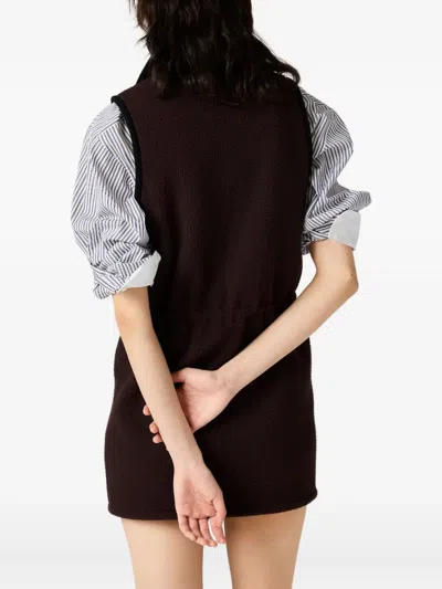 Miu Miu Mini Dress With Drawstring Waist And High Collar In Brown