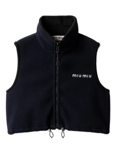 Miu Miu Sleeveless High Collar Drawstring Vest In Blue