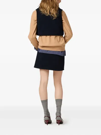 Miu Miu Sleeveless High Collar Drawstring Vest In Blue