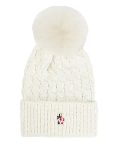 Moncler Ivory Virgin Wool Hat With Pompom In White