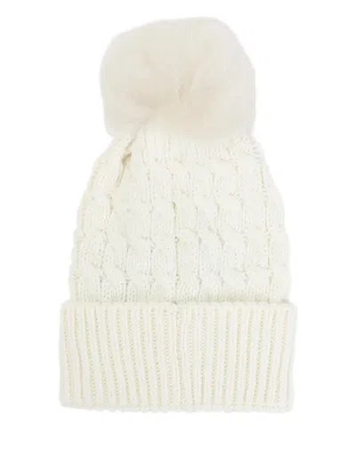 Moncler Ivory Virgin Wool Hat With Pompom In White
