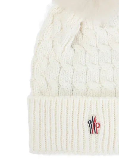 Moncler Ivory Virgin Wool Hat With Pompom In White