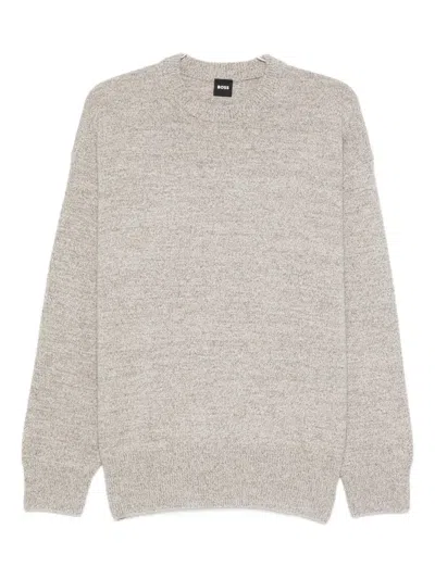 Hugo Boss Speckled Wool Sweater In Neutral