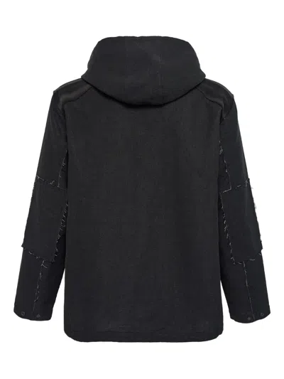 Jiyongkim Raw-edge Drawstring Hoodie In Black