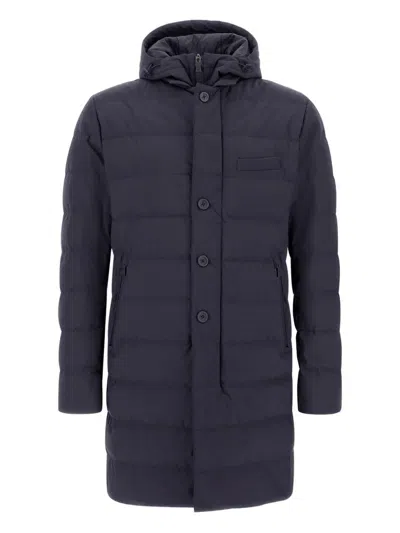 Herno Midnight Blue Polyester Down Jacket In Animal Print