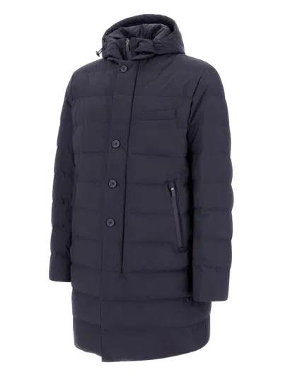 Herno Midnight Blue Polyester Down Jacket In Animal Print