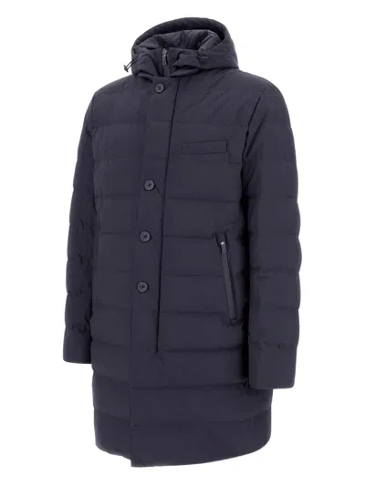 Herno Midnight Blue Polyester Down Jacket In Animal Print