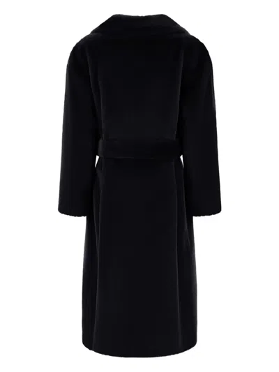 Herno Long Coat With Belted Waist And Notched Lapels In Black