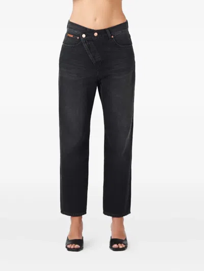 No44 Crossover-button Jeans In Black