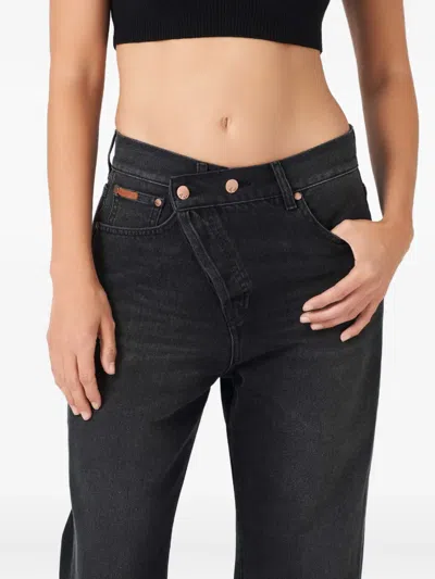 No44 Crossover-button Jeans In Black