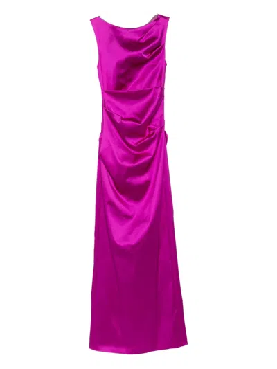 Talbot Runhof Duchesse Satin Ruched Maxi Dress In Pink
