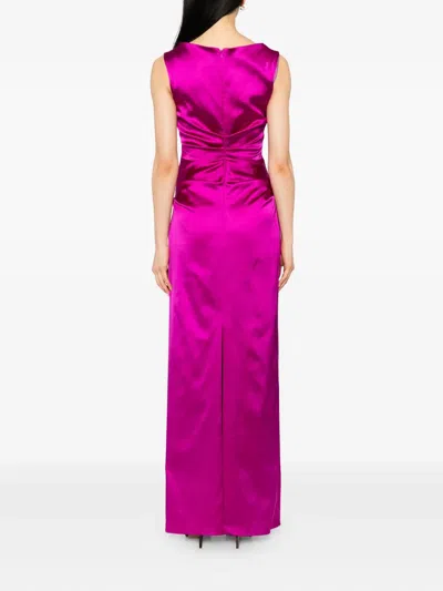 Talbot Runhof Duchesse Satin Ruched Maxi Dress In Pink