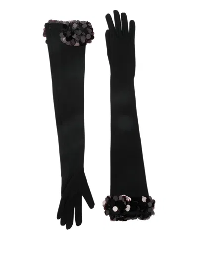 David Koma Payette Sequin-embellished Long Gloves In Black