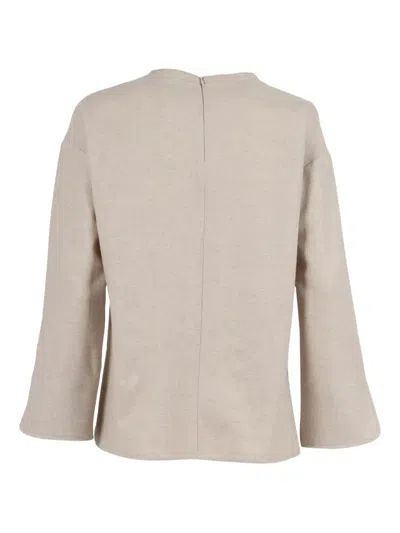 Antonelli Boxy Cropped Top With Three-quarter Flared Sleeves And Central Seam Detail In Neutral