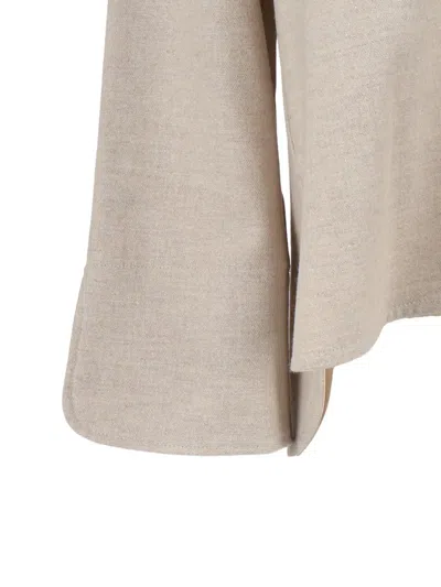 Antonelli Boxy Cropped Top With Three-quarter Flared Sleeves And Central Seam Detail In Neutral