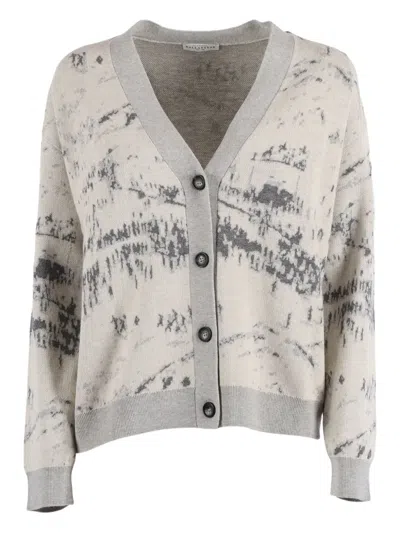 Ballantyne Fine Knit V-neck Cardigan With Button-down Front In Gray