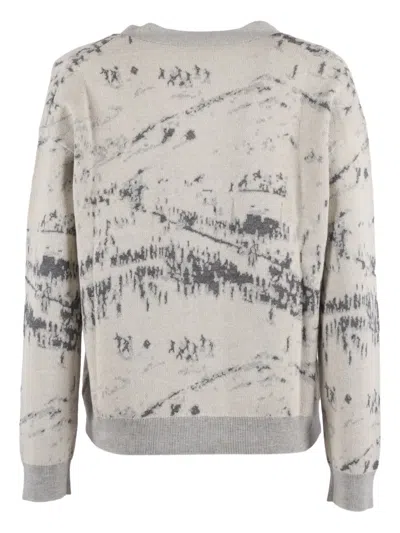 Ballantyne Fine Knit V-neck Cardigan With Button-down Front In Gray