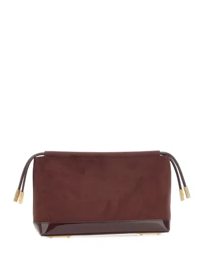 Elisabetta Franchi Drawstring Patent-trim Clutch In Brown