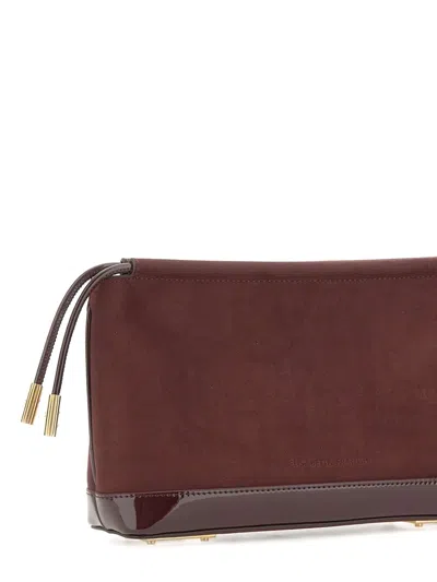 Elisabetta Franchi Drawstring Patent-trim Clutch In Brown