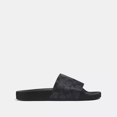 Coach Siganture Monogram Printed Slide Sandals In Black