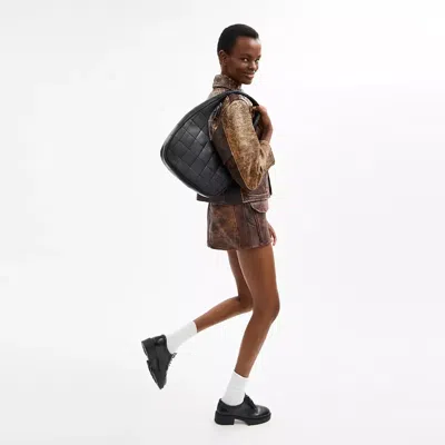 Coach Alter/ego Crescent Shoulder Bag In Checkerboard Upcrafted Leather In Black