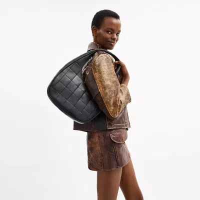 Coach Alter/ego Crescent Shoulder Bag In Checkerboard Upcrafted Leather In Black