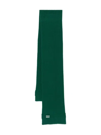 Miu Miu Ribbed Scarf Made From Virgin Wool Blend In Green