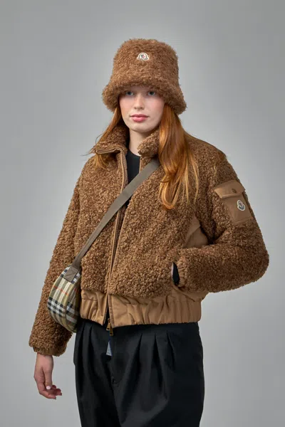 Moncler Coligny Shell-trimmed Fleece Down Jacket In Brown