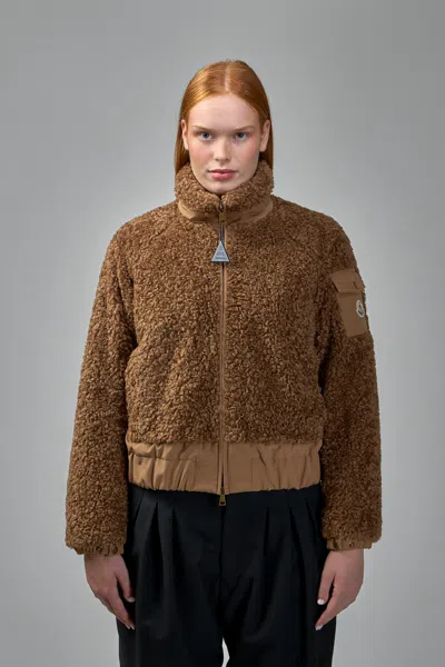 Moncler Coligny Shell-trimmed Fleece Down Jacket In Brown