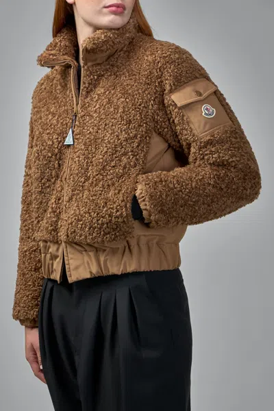 Moncler Coligny Shell-trimmed Fleece Down Jacket In Brown