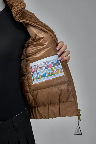 Moncler Coligny Shell-trimmed Fleece Down Jacket In Brown