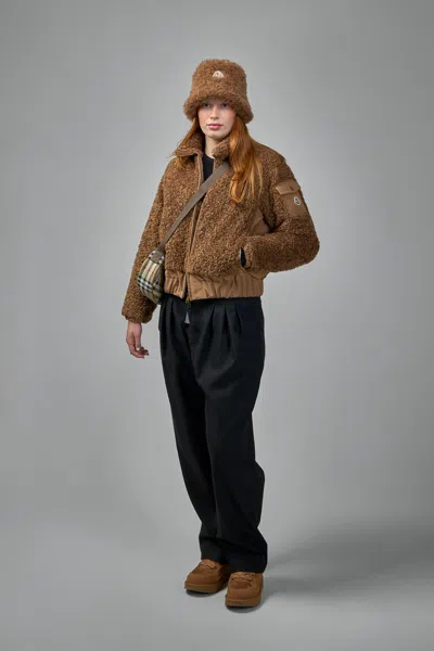 Moncler Coligny Shell-trimmed Fleece Down Jacket In Brown