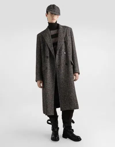 Dolce & Gabbana Double-breasted Herringbone Coat In Black