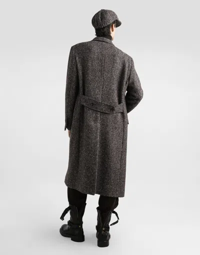 Dolce & Gabbana Double-breasted Herringbone Coat In Black