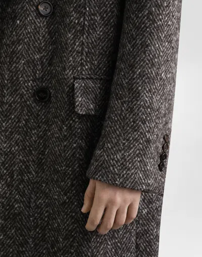 Dolce & Gabbana Double-breasted Herringbone Coat In Black