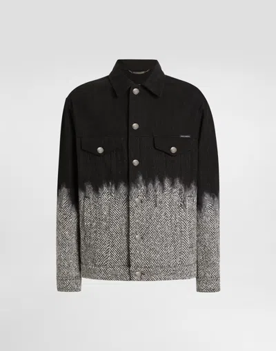 Dolce & Gabbana Herringbone-pattern Denim Jacket In Black