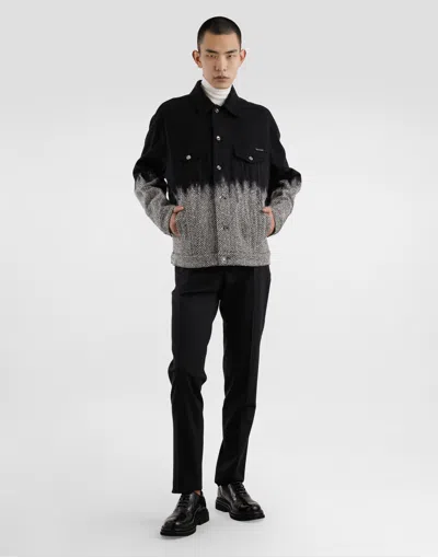 Dolce & Gabbana Herringbone-pattern Denim Jacket In Black