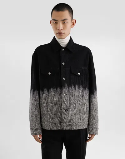 Dolce & Gabbana Herringbone-pattern Denim Jacket In Black
